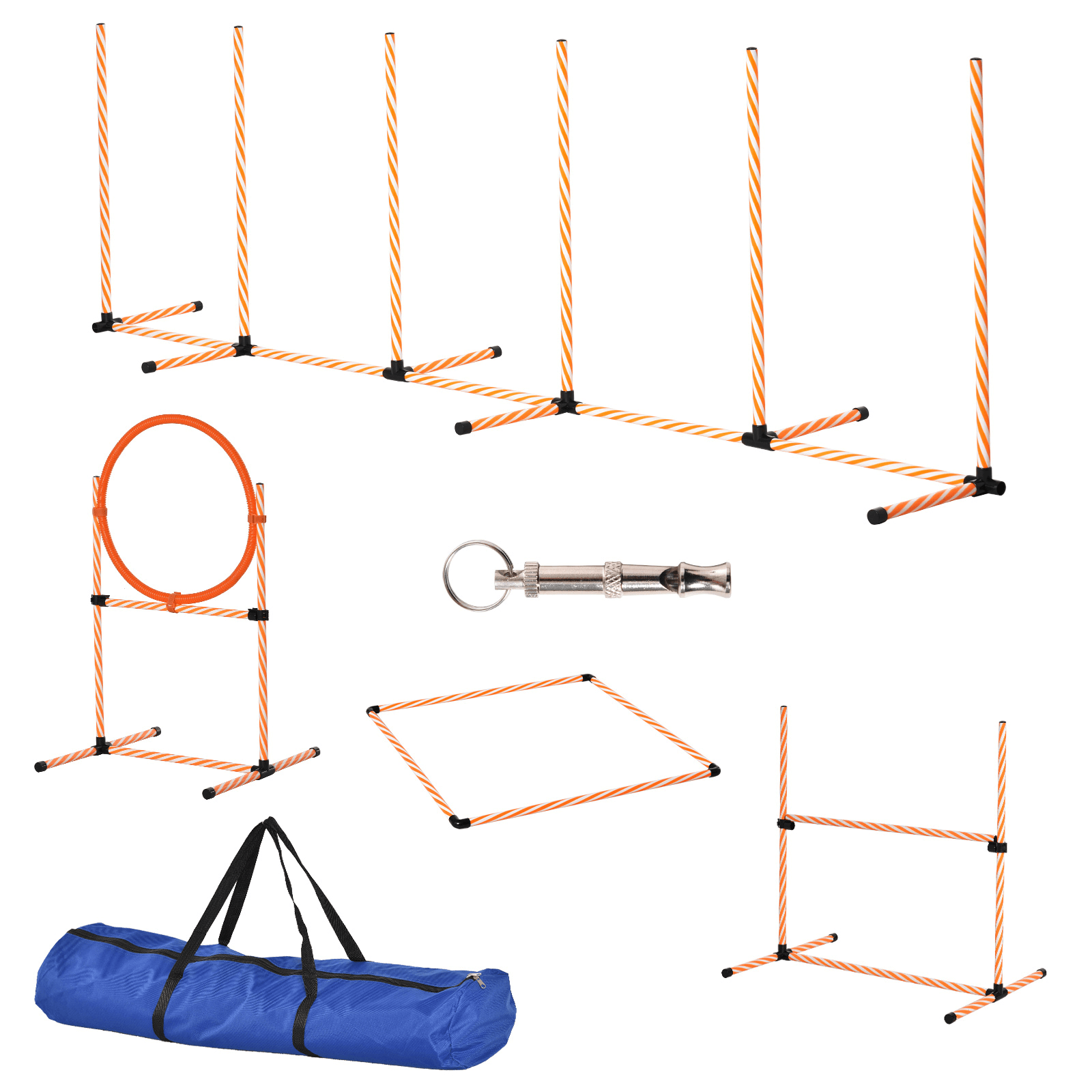 Adjustable Pet Agility Training Set - Dog Fitness & Bonding, Boost your dog's fitness with our Pet Agility Training Equipment Set. Complete with high jumper, jump ring, weave poles, and more. Perfect for all dog sizes.