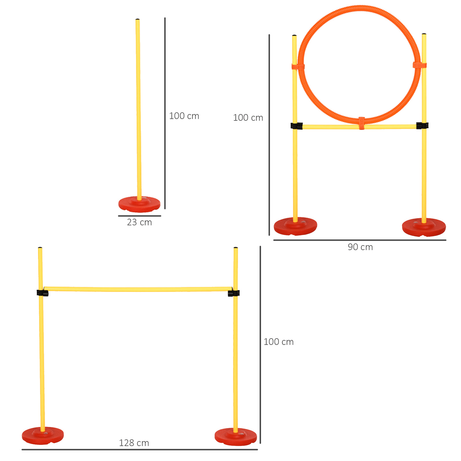 Portable Pet Agility Training Obstacle Set for Dogs, Enhance your dog's agility skills with the adjustable high jump, jumping ring, and turnstile poles. Perfect for all dog trainers.