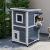 Grey 2-Floor Wooden Cat House with Window, Offer your cats a perfect outdoor retreat with our 2-floor wooden cat house featuring a cozy window. Ideal for keeping your feline friends safe and active.