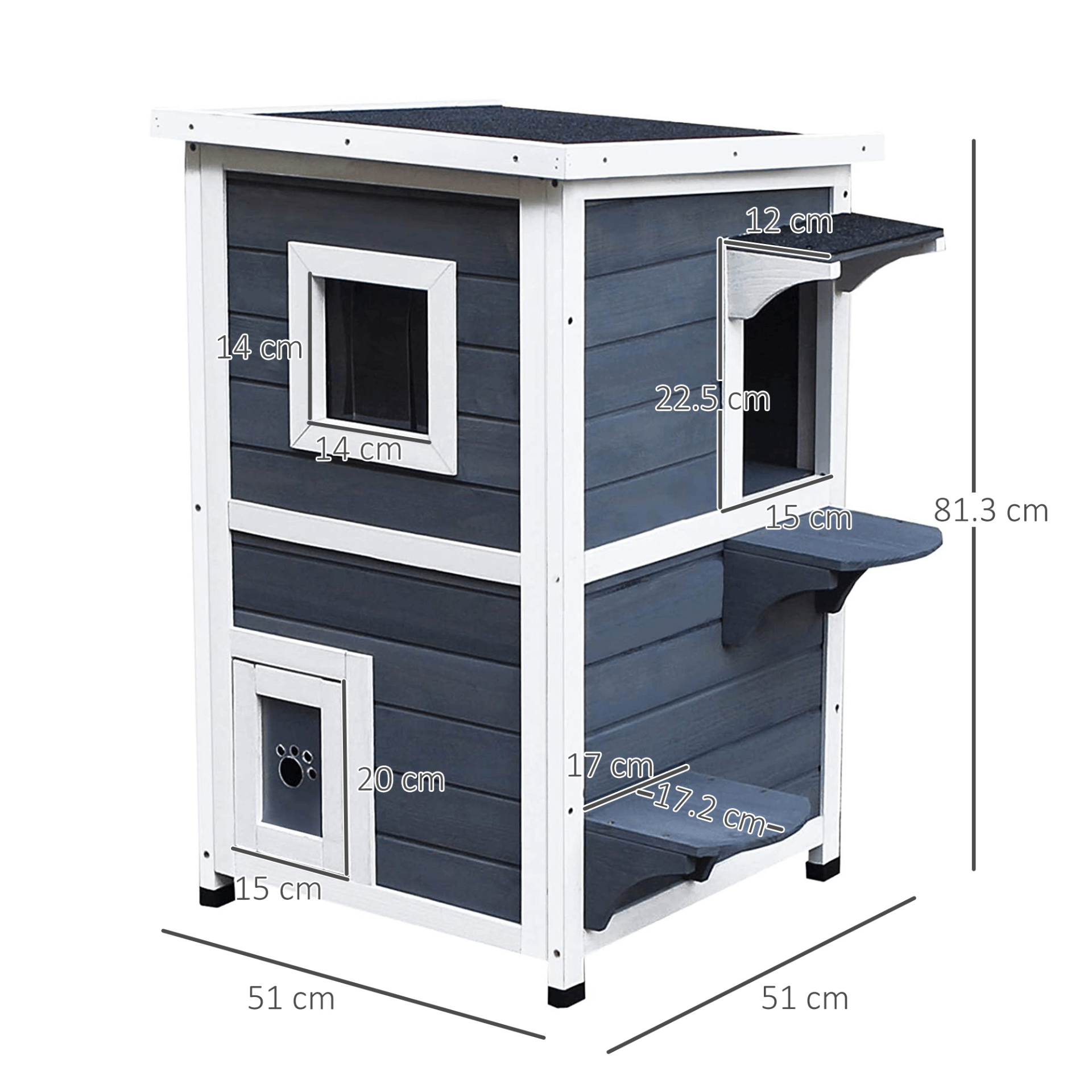 Grey 2-Floor Wooden Cat House with Window, Offer your cats a perfect outdoor retreat with our 2-floor wooden cat house featuring a cozy window. Ideal for keeping your feline friends safe and active.