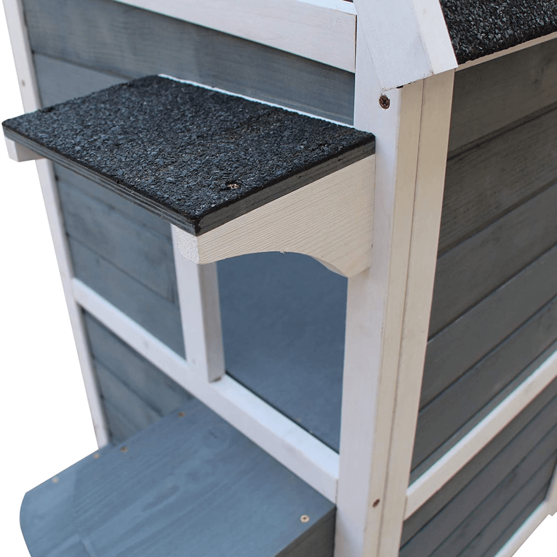 Grey 2-Floor Wooden Cat House with Window, Offer your cats a perfect outdoor retreat with our 2-floor wooden cat house featuring a cozy window. Ideal for keeping your feline friends safe and active.