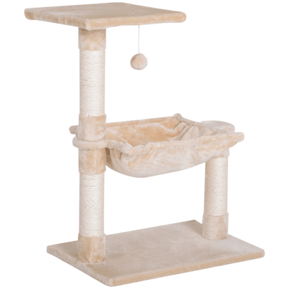 PawHut 70cm Durable Cat Tree with Hammock & Scratching Posts, Engage your cat with this two-tier cat tree featuring a hammock, scratching posts, and a play ball for endless fun and relaxation indoors.