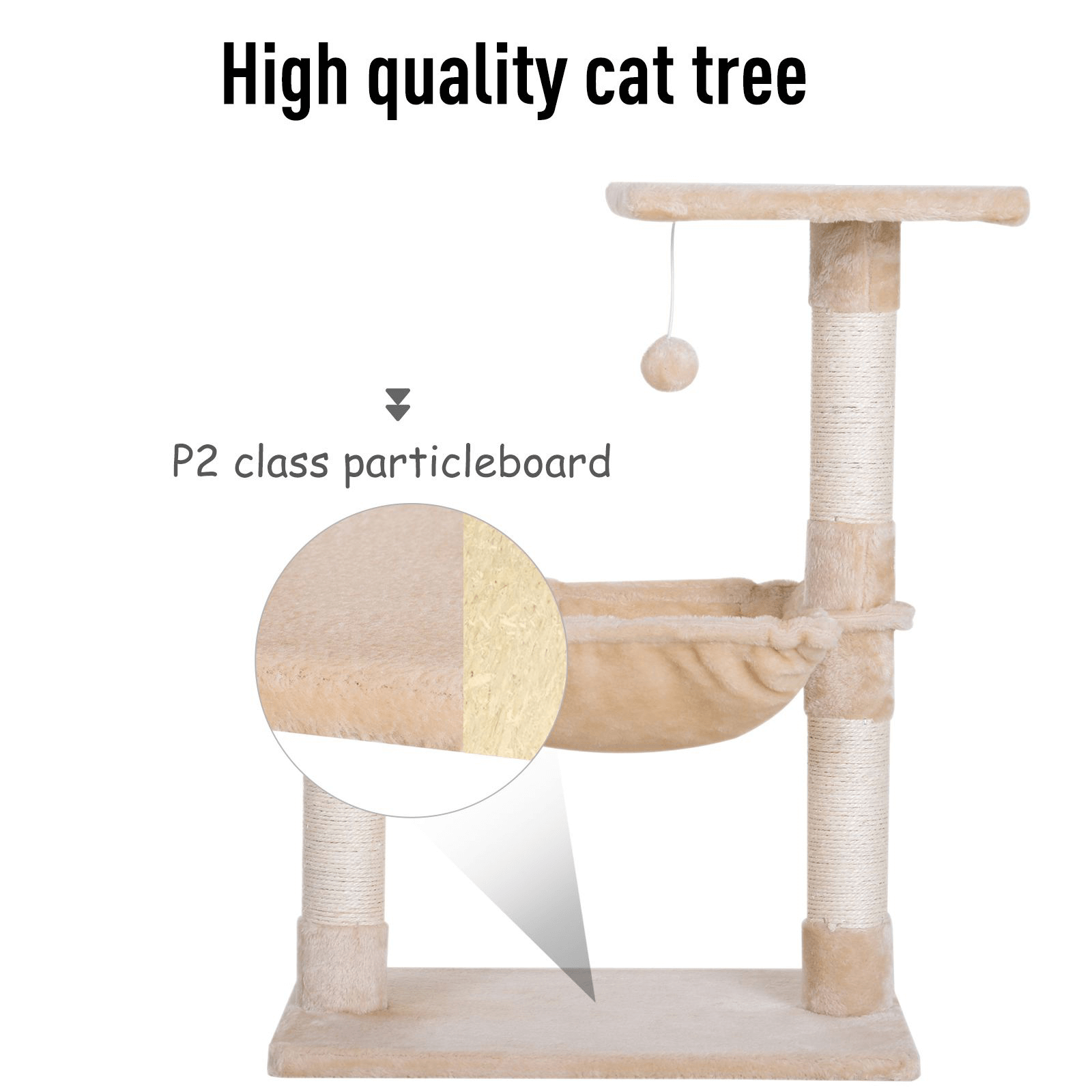 PawHut 70cm Durable Cat Tree with Hammock & Scratching Posts, Engage your cat with this two-tier cat tree featuring a hammock, scratching posts, and a play ball for endless fun and relaxation indoors.