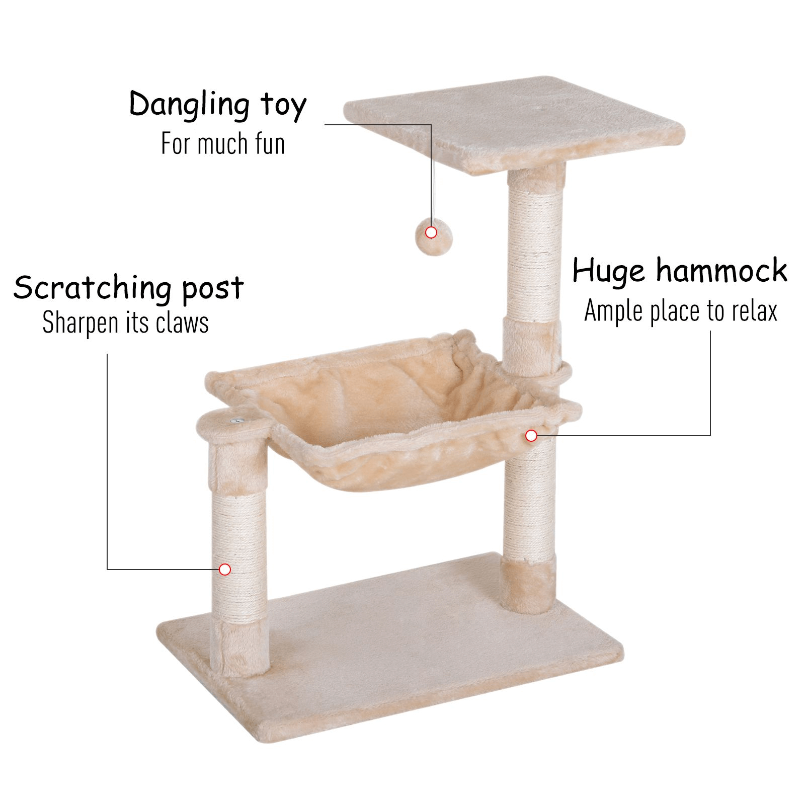 PawHut 70cm Durable Cat Tree with Hammock & Scratching Posts, Engage your cat with this two-tier cat tree featuring a hammock, scratching posts, and a play ball for endless fun and relaxation indoors.