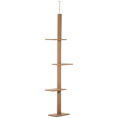 PawHut 260cm Floor To Ceiling Cat Tree - Brown, Give your indoor cats endless fun with the PawHut 260cm Cat Tree, featuring cushioned platforms and adjustable height for playful comfort.