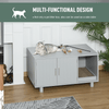 PawHut Grey Wooden Cat Litter Box Enclosure & House, Stylish and multifunctional, this cat litter box enclosure serves as a pet house and nightstand while blending seamlessly with your decor.