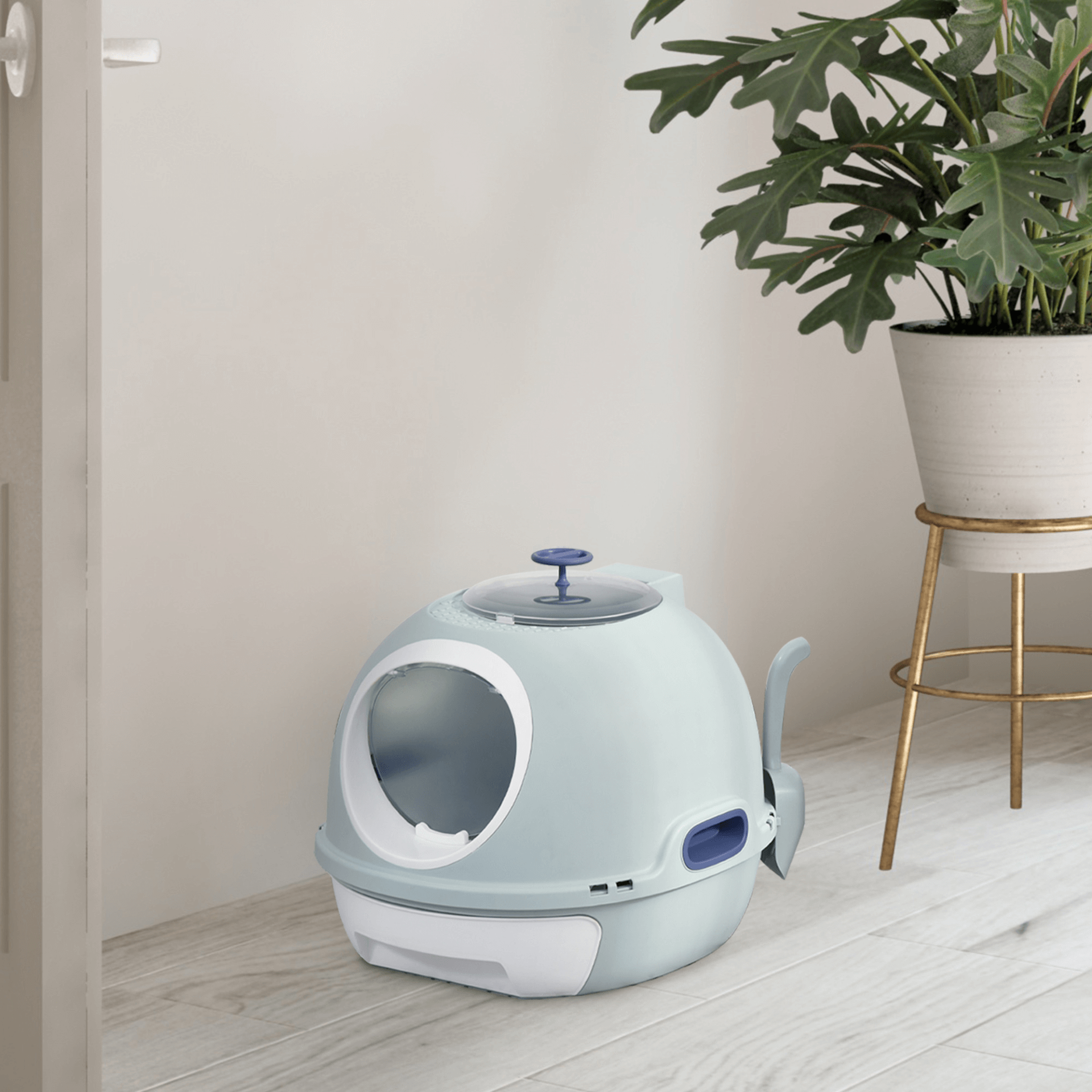 PawHut Enclosed Cat Litter Box – Stylish & Easy-Clean, Keep your cat’s litter discreet with our PawHut design. Effortless cleaning, odor concealment, and stylish blue design for a fresh home.