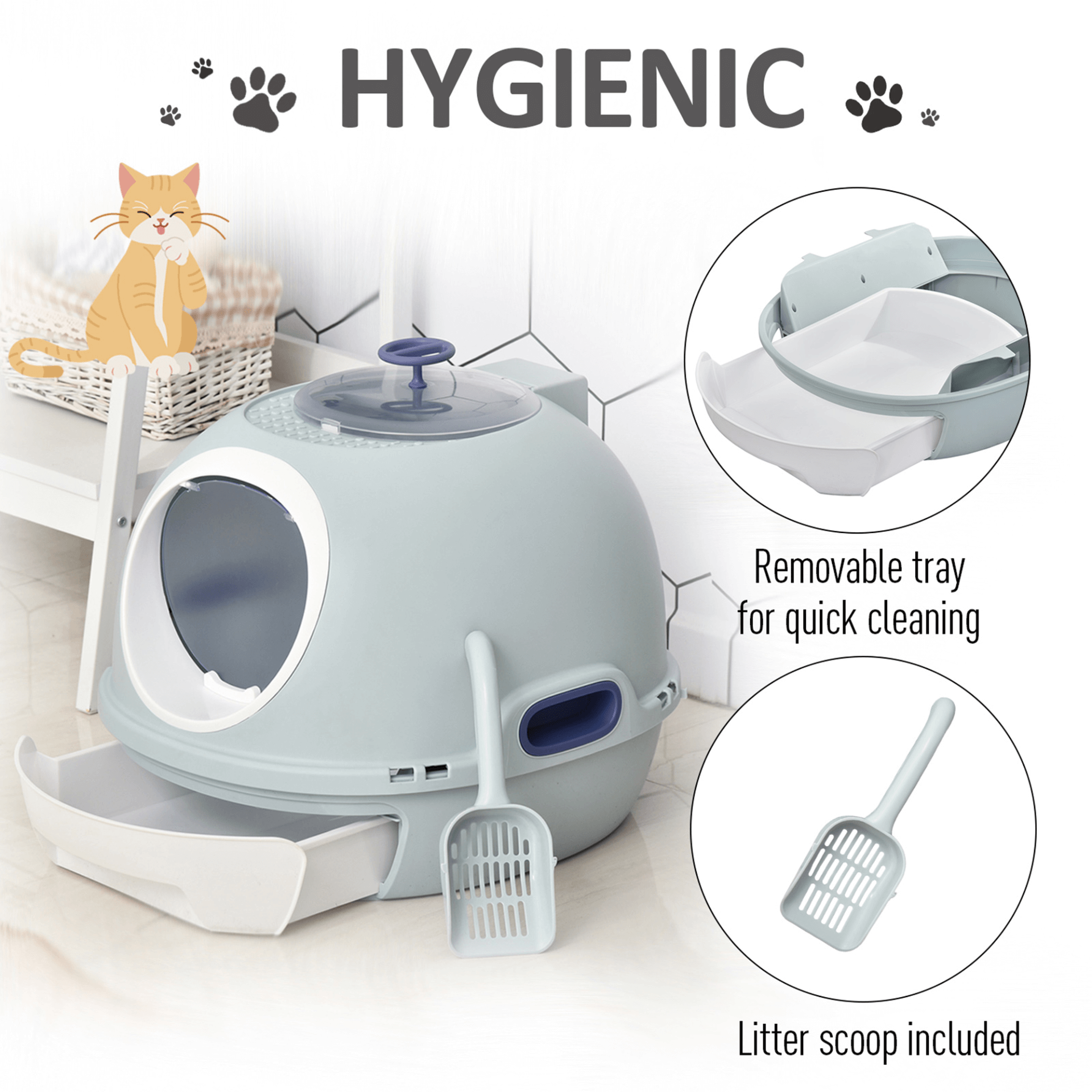 PawHut Enclosed Cat Litter Box – Stylish & Easy-Clean, Keep your cat’s litter discreet with our PawHut design. Effortless cleaning, odor concealment, and stylish blue design for a fresh home.