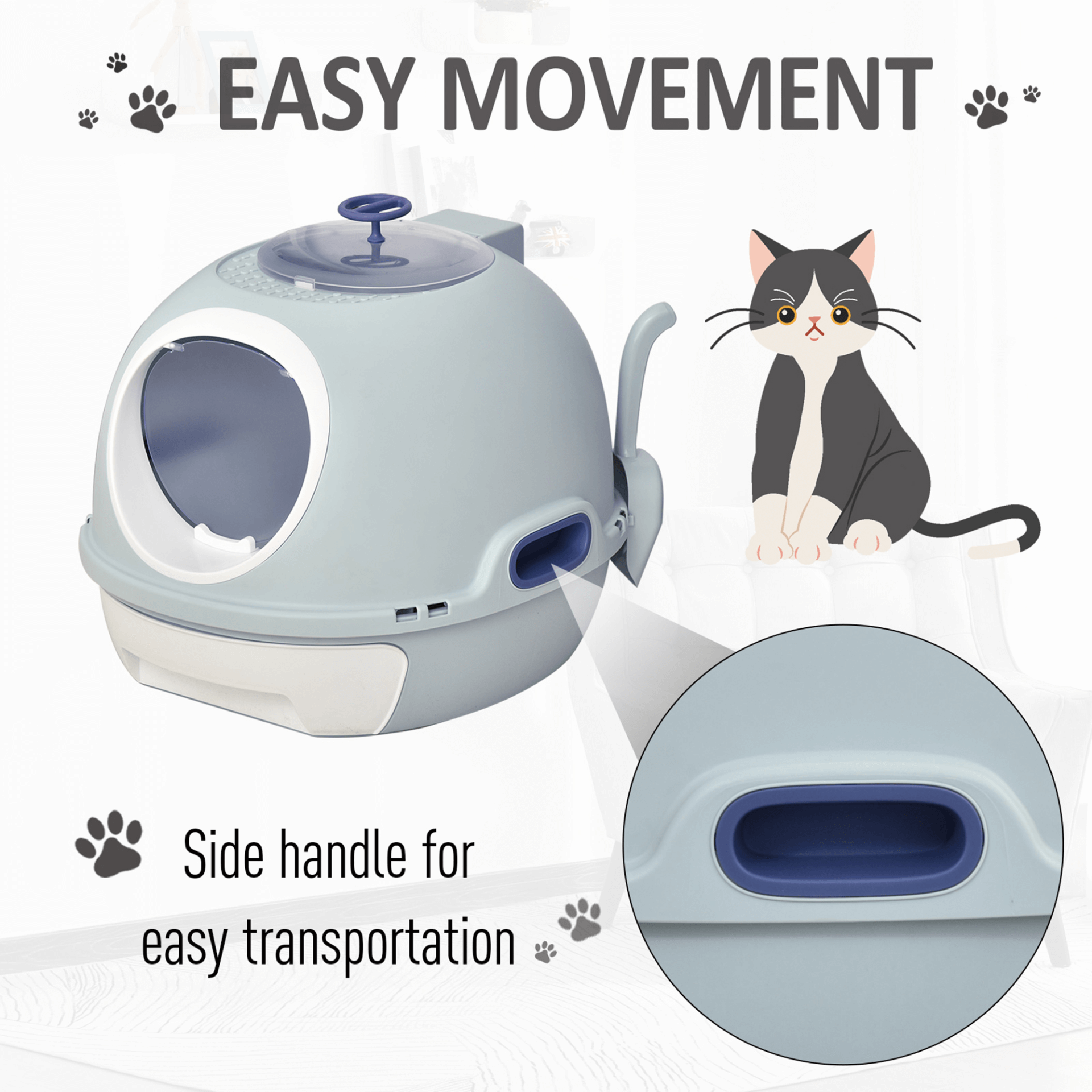 PawHut Enclosed Cat Litter Box – Stylish & Easy-Clean, Keep your cat’s litter discreet with our PawHut design. Effortless cleaning, odor concealment, and stylish blue design for a fresh home.