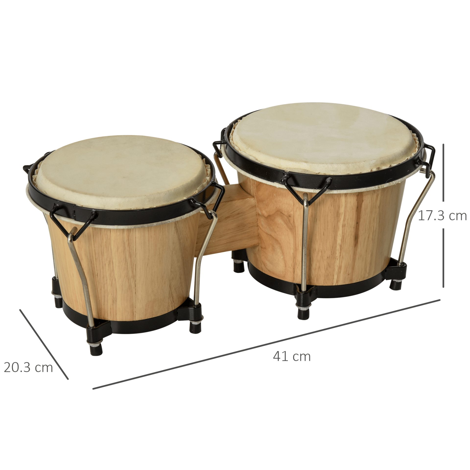 Wooden Bongo Drum Set - Ideal for All Ages, Explore vibrant sounds with this bongo drum set for kids and adults. Includes sheepskin heads, tuning wrench, and carry bag. Perfect for beginners!