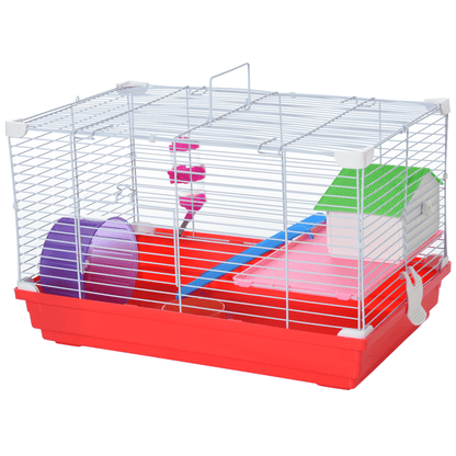 PawHut 2-Storey Portable Hamster Cage with Accessories, Discover the PawHut 2-Storey Hamster Cage, featuring a durable design, exercise wheel, water bottle, and food dishes for happy pets.