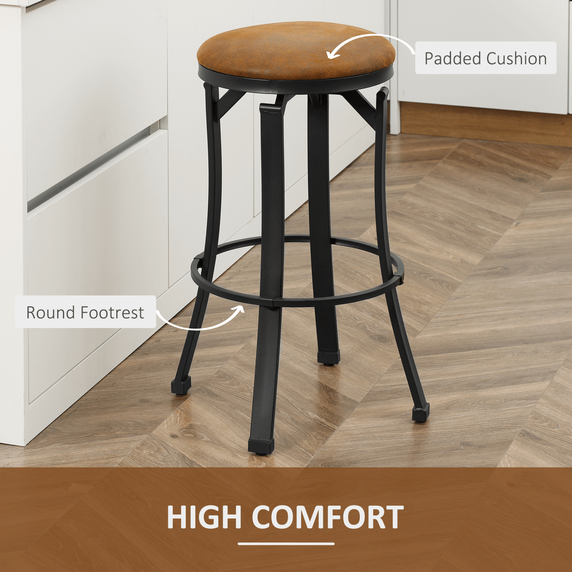 HOMCOM Vintage Bar Stools Set of 2 - 360° Swivel Design, Enjoy style and comfort with HOMCOM's vintage bar stools set of 2, perfect for breakfast bars and dining areas.