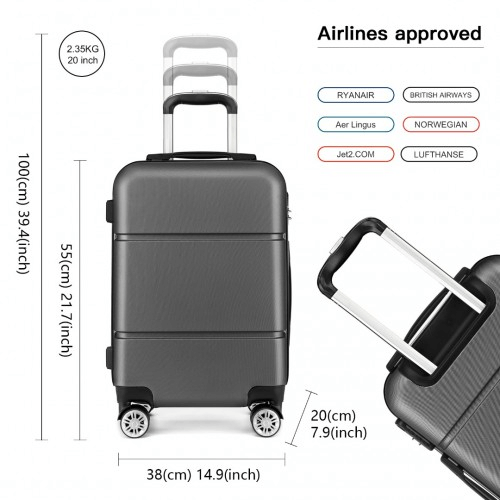 Kono 20-Inch Hard Shell ABS Carry On Suitcase - Grey, Travel with confidence using the lightweight, durable Kono 20-Inch suitcase. Perfect for any trip, enjoying style and security on the go!