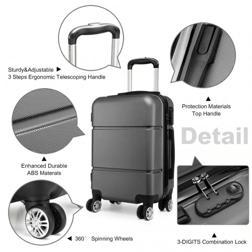 Kono 20-Inch Hard Shell ABS Carry On Suitcase - Grey, Travel with confidence using the lightweight, durable Kono 20-Inch suitcase. Perfect for any trip, enjoying style and security on the go!