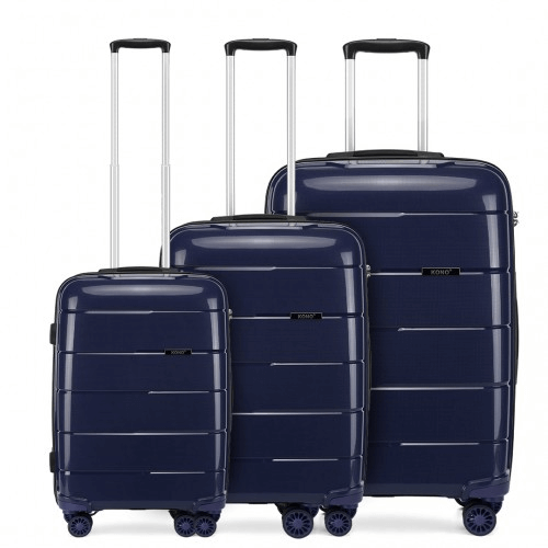 KONO 20-24-28” Navy Hard Shell Luggage Set, Durable 3-piece suitcase set with TSA lock, 360° wheels, and premium polypropylene material for ultimate travel convenience.