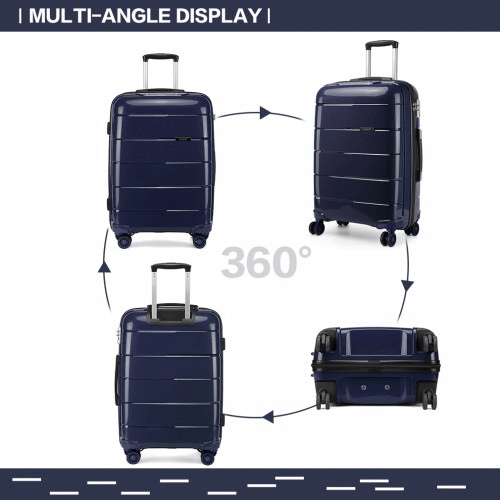 KONO 20-24-28” Navy Hard Shell Luggage Set, Durable 3-piece suitcase set with TSA lock, 360° wheels, and premium polypropylene material for ultimate travel convenience.