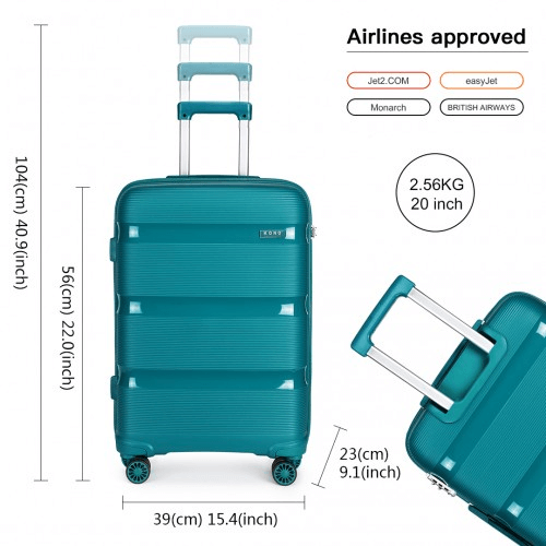 Kono 20 Inch Hard Shell Carry-On Suitcase - Blue/Green, Travel in style with the Kono 20 Inch Carry-On Suitcase. Durable PP shell, vibrant blue/green color, and cabin size. Perfect for all travel needs.