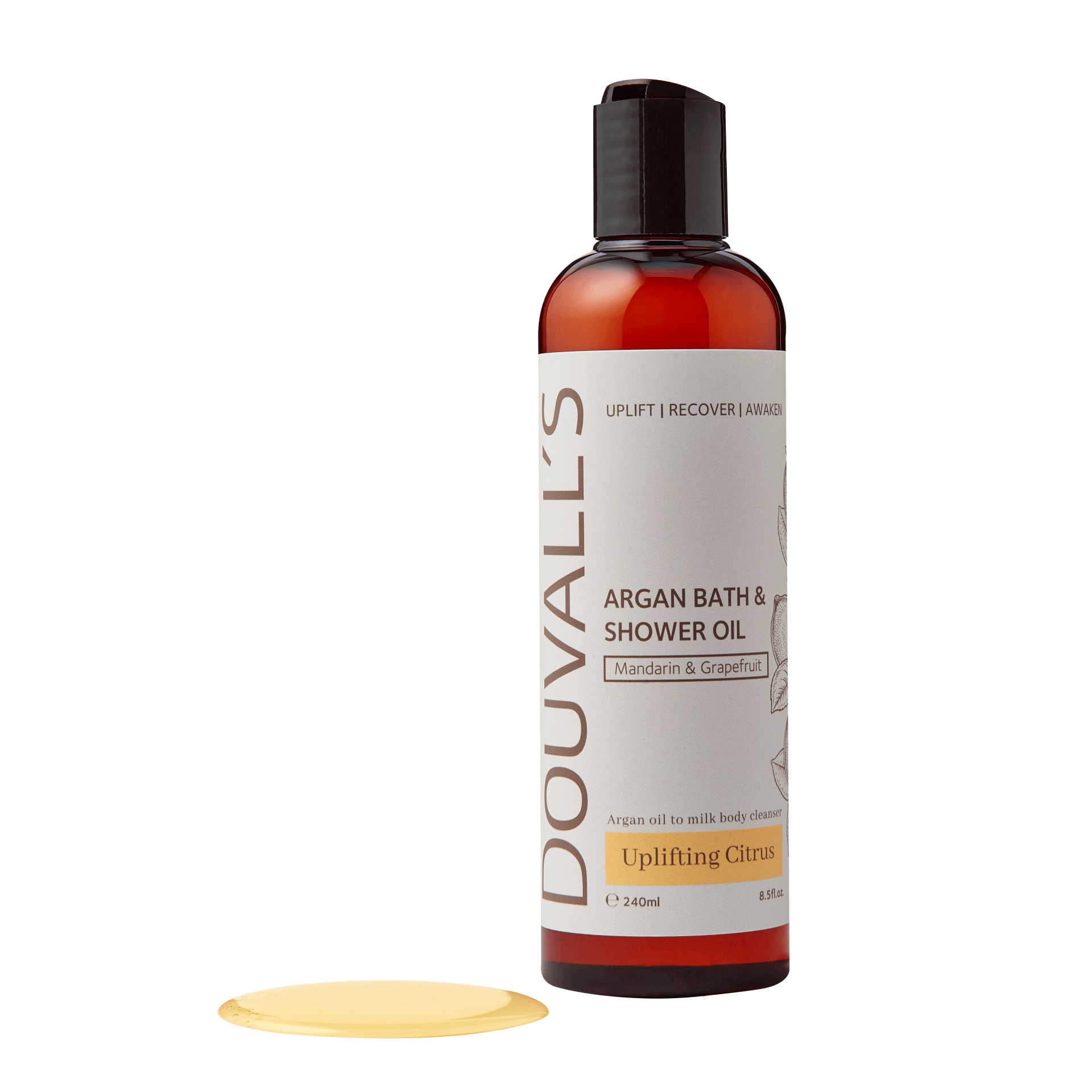 Argan Bath & Shower Oil 240ml - Luxurious Citrus Cleanser, Indulge in the luxury of Douvall's 240ml Argan Bath & Shower Oil. Nourishing blend with argan, almond, and grapefruit oils. Sulfate-free and cruelty-free.