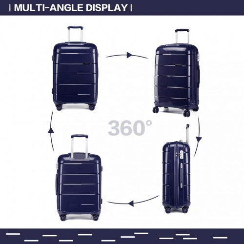 KONO 20-24-28” Navy Hard Shell Luggage Set, Durable 3-piece suitcase set with TSA lock, 360° wheels, and premium polypropylene material for ultimate travel convenience.