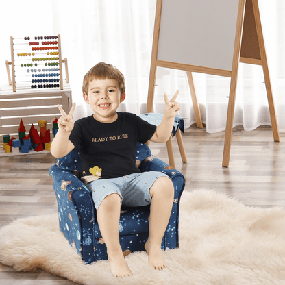 HOMCOM Kids Planet-Themed Armchair - Blue Sofa, Spark creativity with this cozy, planet-themed armchair for kids. Non-slip, stylish, and perfect for bedrooms or playrooms.