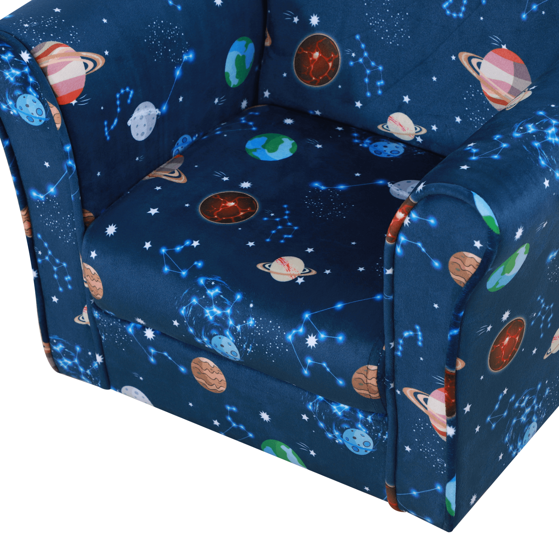 HOMCOM Kids Planet-Themed Armchair - Blue Sofa, Spark creativity with this cozy, planet-themed armchair for kids. Non-slip, stylish, and perfect for bedrooms or playrooms.