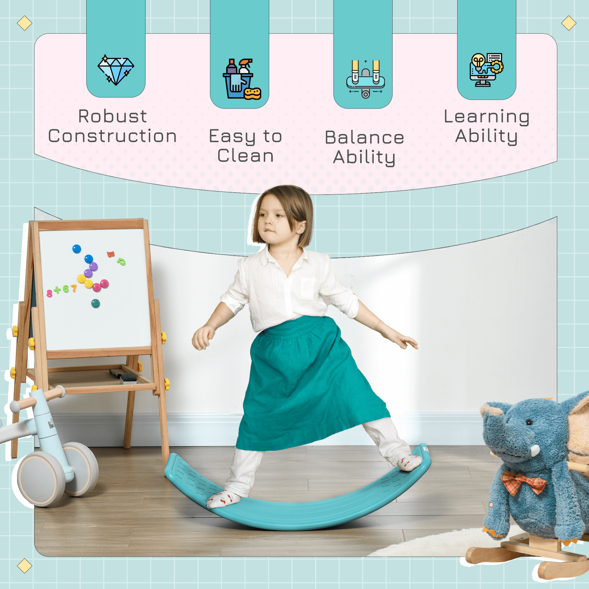 ZONEKIZ Kids Balance Board - Enhance Skills, Boost your child's motor skills and core strength with the ZONEKIZ Kids Balance Board, perfect for ages 3-6. Fun and educational playtime awaits!