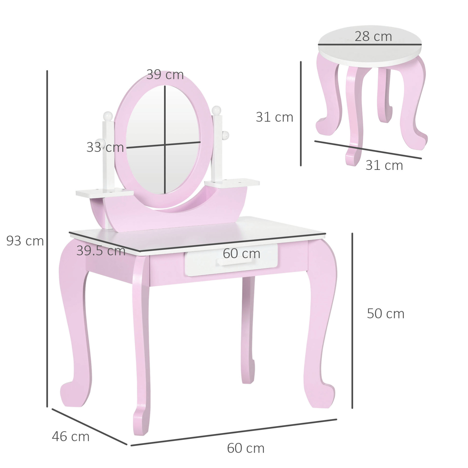 ZONEKIZ Kids Pink Vanity Set - Princess Dressing Table, Transform your child's room with this charming pink vanity set, featuring a mirror, stool, and ample storage for ages 3-6.