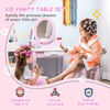 ZONEKIZ Kids Pink Vanity Set - Princess Dressing Table, Transform your child's room with this charming pink vanity set, featuring a mirror, stool, and ample storage for ages 3-6.