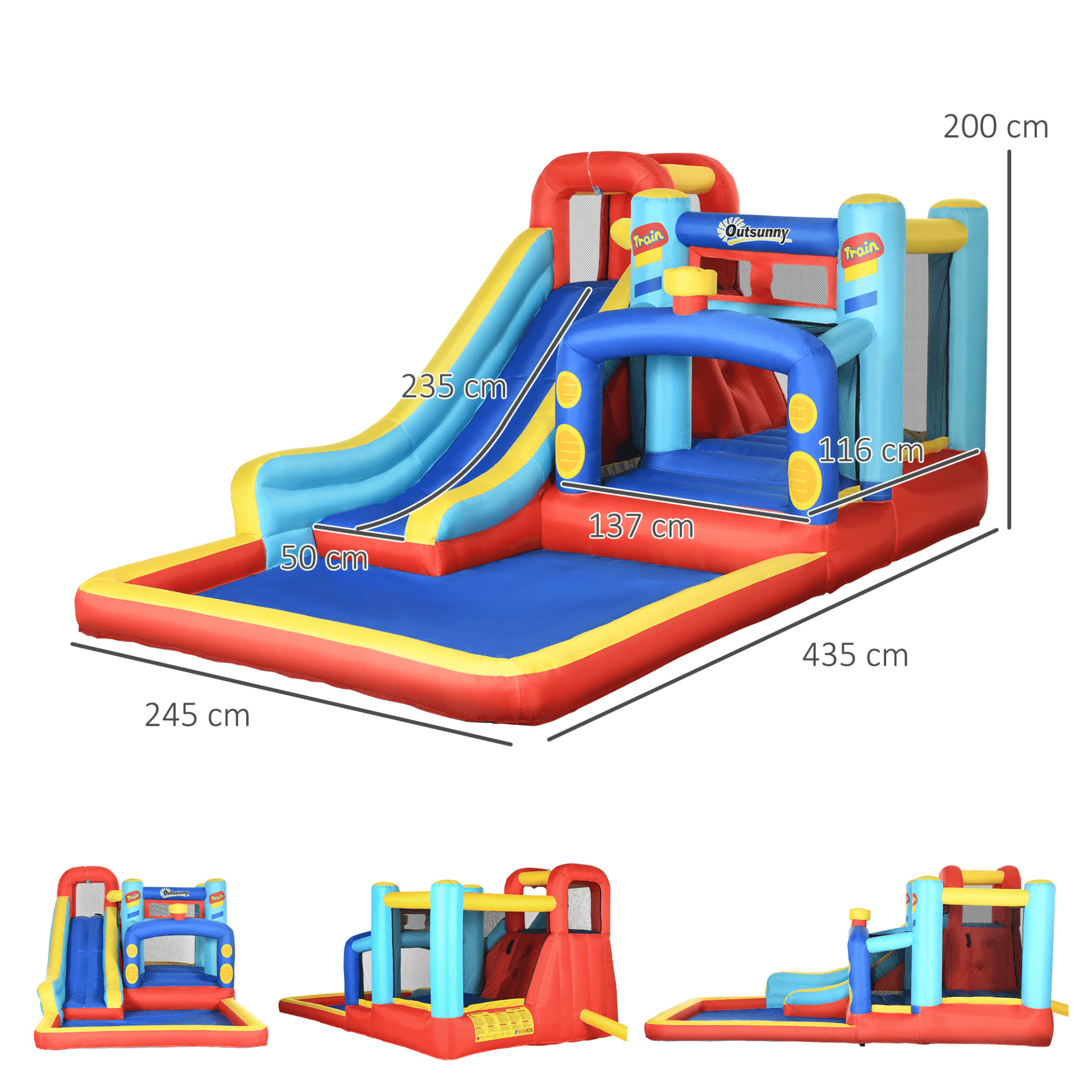 4-in-1 Bouncy Castle: Slide, Pool, Trampoline & More, Ultimate fun awaits! Outsunny's 4-in-1 Kids Bouncy Castle features a slide, pool, trampoline, and climbing wall. Endless outdoor joy for kids.