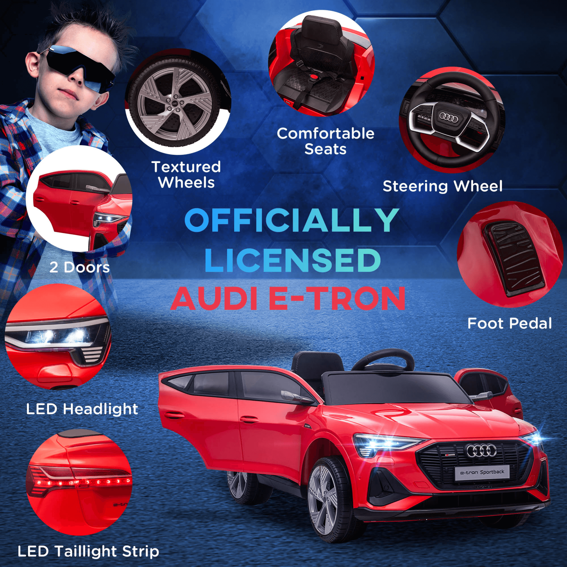 Audi E-tron Licensed 12V Kids Electric Ride On Car - Red, Experience the Thrill of Driving with the Audi E-tron Licensed Ride On Car! Get ready for an adventure with the Audi E-tron 12V Kids Electric Ride On Car.