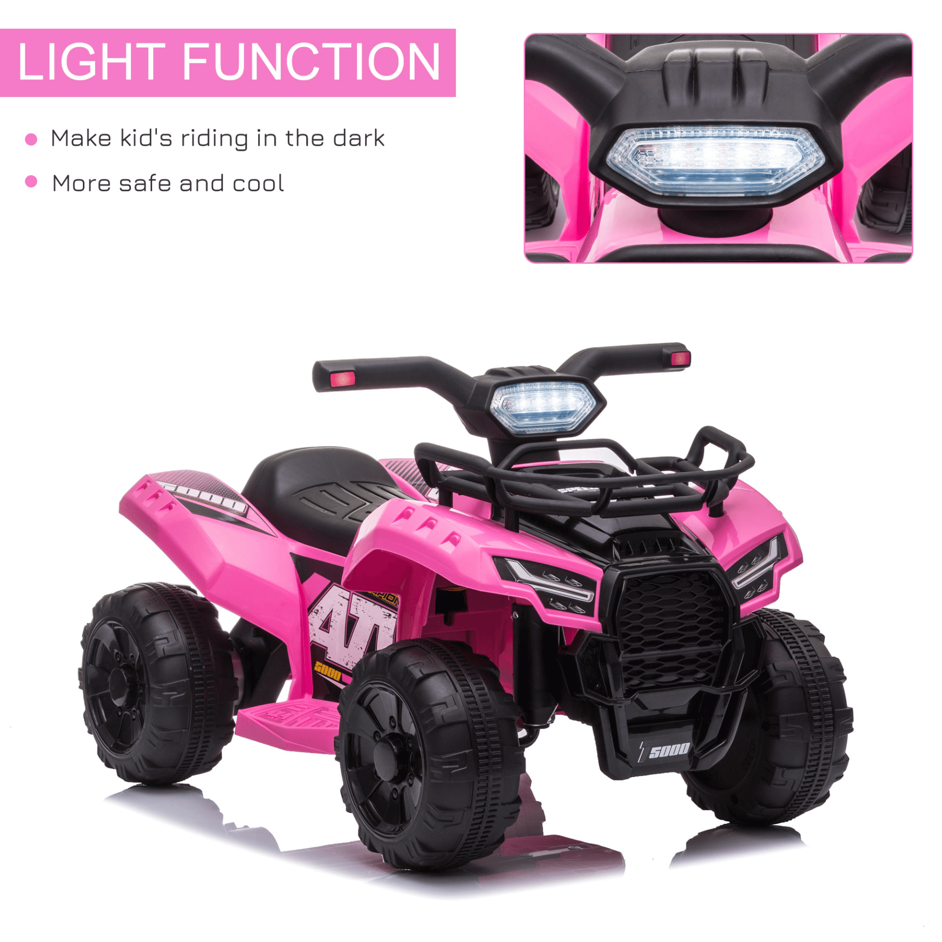 Pink 6V Quad Bike for Kids - Toddlers ATV Ride On Toy, Thrill your toddler with the HOMCOM 6V Electric Ride On Car! Ideal for 18-36 mo. with music & forward motion for endless fun. Safe & exciting ride.