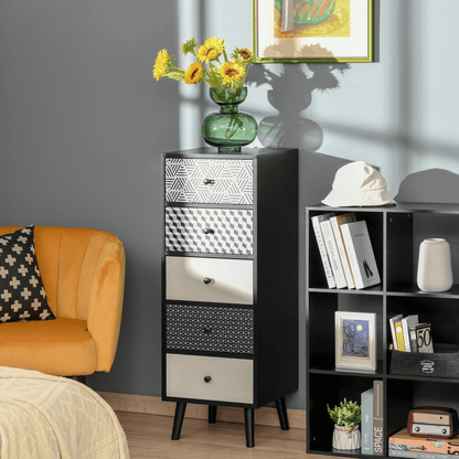 Stylish 5 Drawer Chest for Bedrooms & Living Rooms, Upgrade your home with this elegant 5 Drawer Chest. Perfect for bedrooms, living rooms, closets, and entryways. Get stylish and functional storage today!