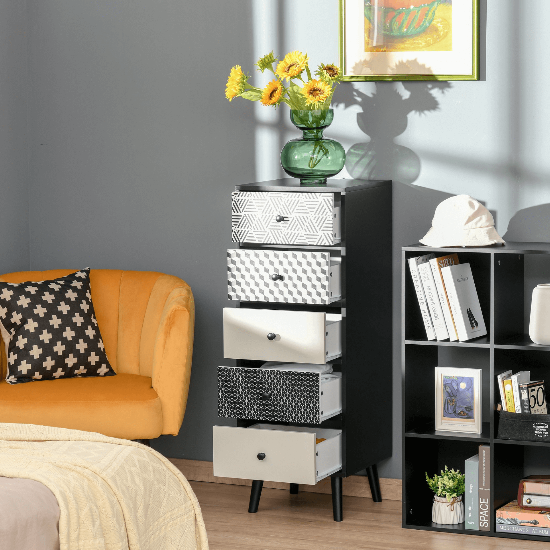 Stylish 5 Drawer Chest for Bedrooms & Living Rooms, Upgrade your home with this elegant 5 Drawer Chest. Perfect for bedrooms, living rooms, closets, and entryways. Get stylish and functional storage today!