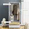 Stylish 2-Door Wardrobe with Drawers & Hanging Rod, Optimize bedroom storage with this white 2-door wardrobe. Features drawers, hanging space, and anti-tipping straps. Elegant and functional design.