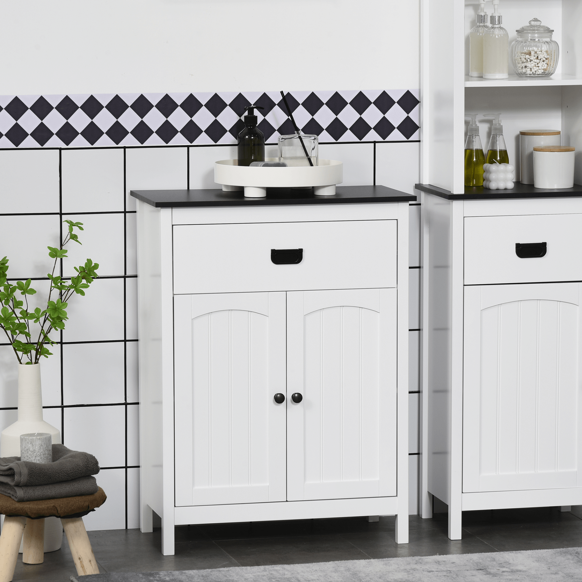 kleankin White Bathroom Storage Cabinet - Modern Style, Upgrade any space with this stylish kleankin cabinet featuring ample storage and a sleek design—perfect for bathrooms, living rooms, or bedrooms.