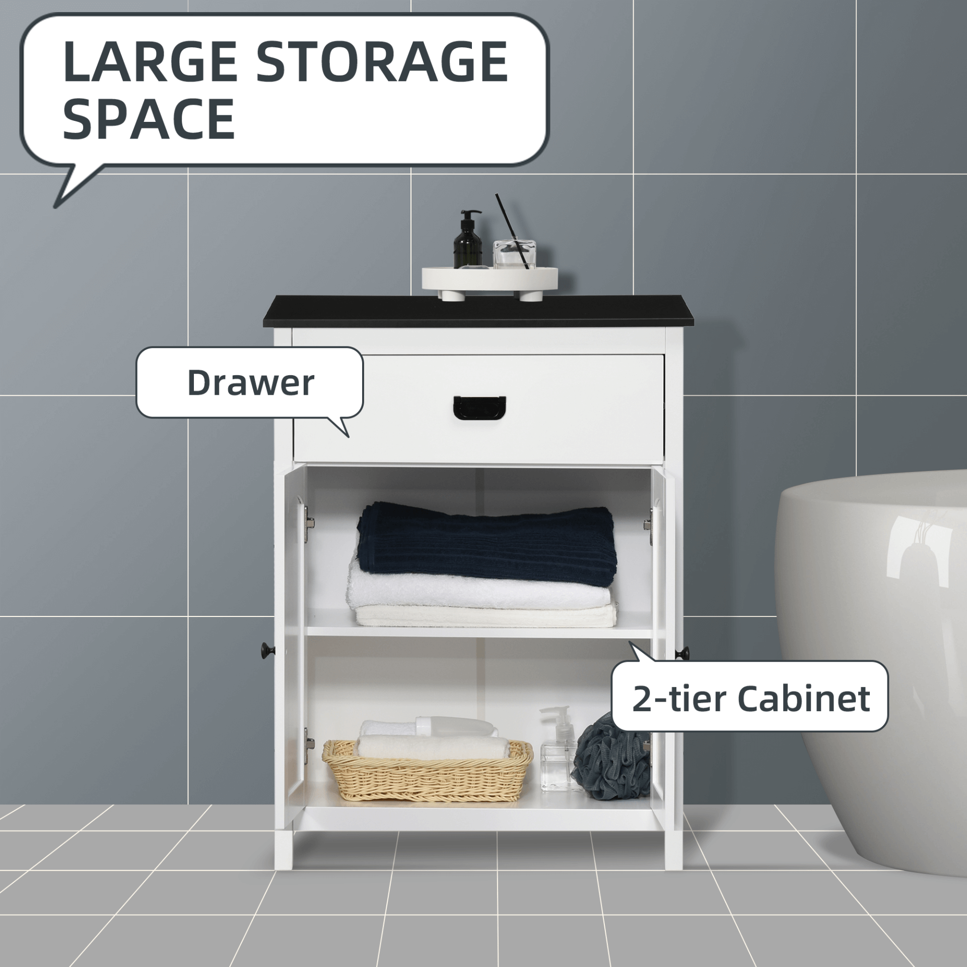 kleankin White Bathroom Storage Cabinet - Modern Style, Upgrade any space with this stylish kleankin cabinet featuring ample storage and a sleek design—perfect for bathrooms, living rooms, or bedrooms.