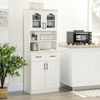 HOMCOM Freestanding White Kitchen Cupboard - 168cm, Optimize kitchen storage with HOMCOM's elegant cupboard featuring adjustable shelves, drawers, and stylish glass doors. Perfect for any space!