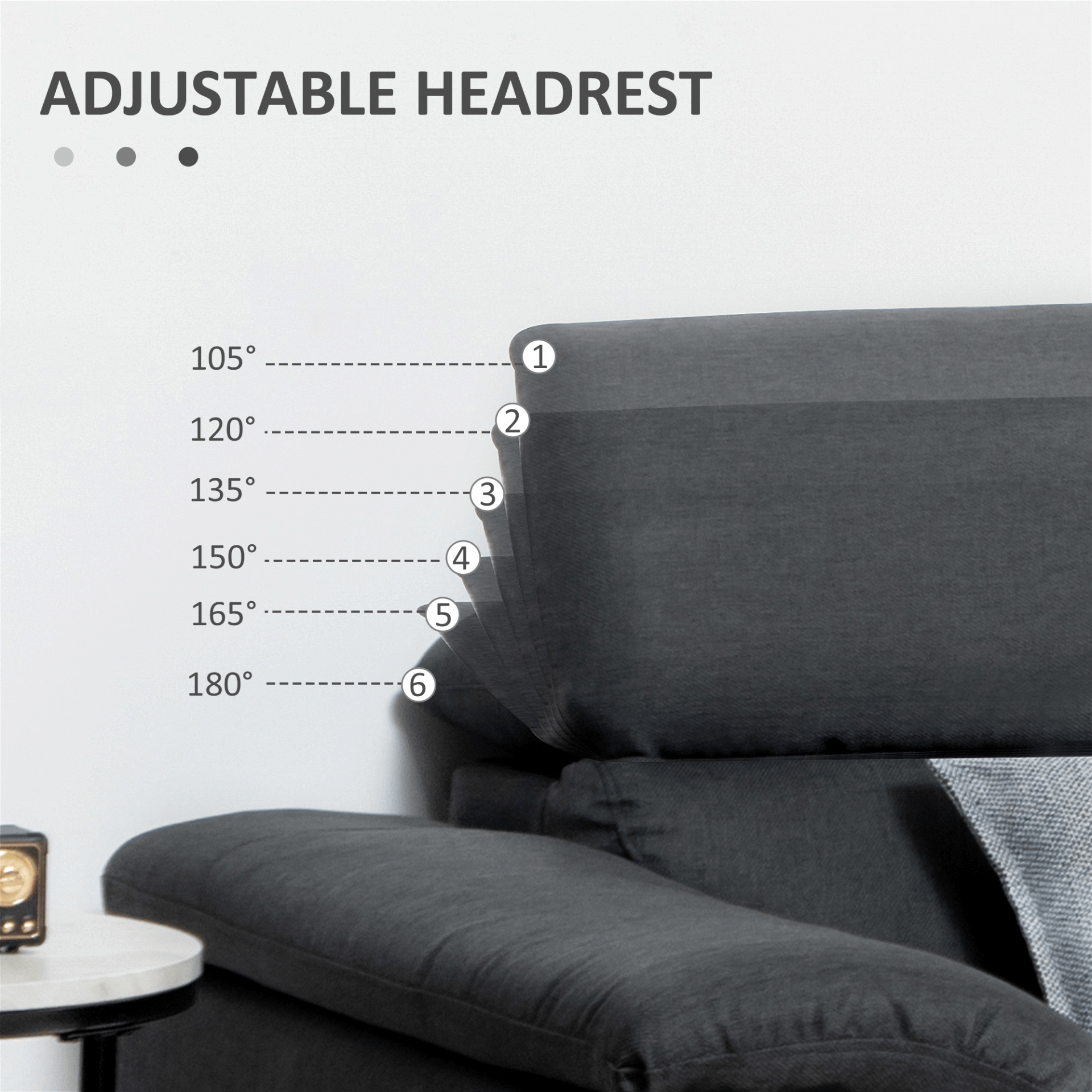 Dark Grey L Shaped Sofa with Adjustable Headrests, Upgrade your living room with the stylish Dark Grey Fabric L Shaped Corner Sofa featuring adjustable headrests for ultimate comfort. Perfect for any home.