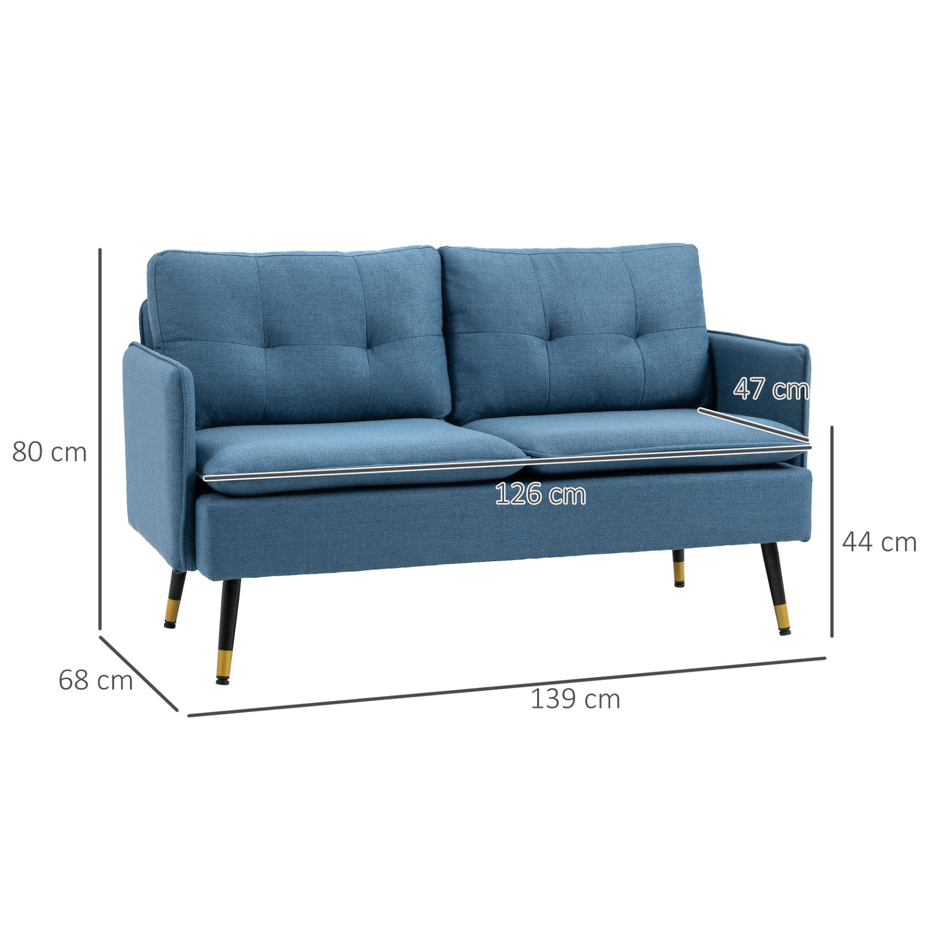 Elegant Button Tufted 2 Seater Sofa - Dark Blue, Elevate your living room's decor with our compact, dark blue 2 seater sofa. Perfect for small spaces and cozy seating experiences.