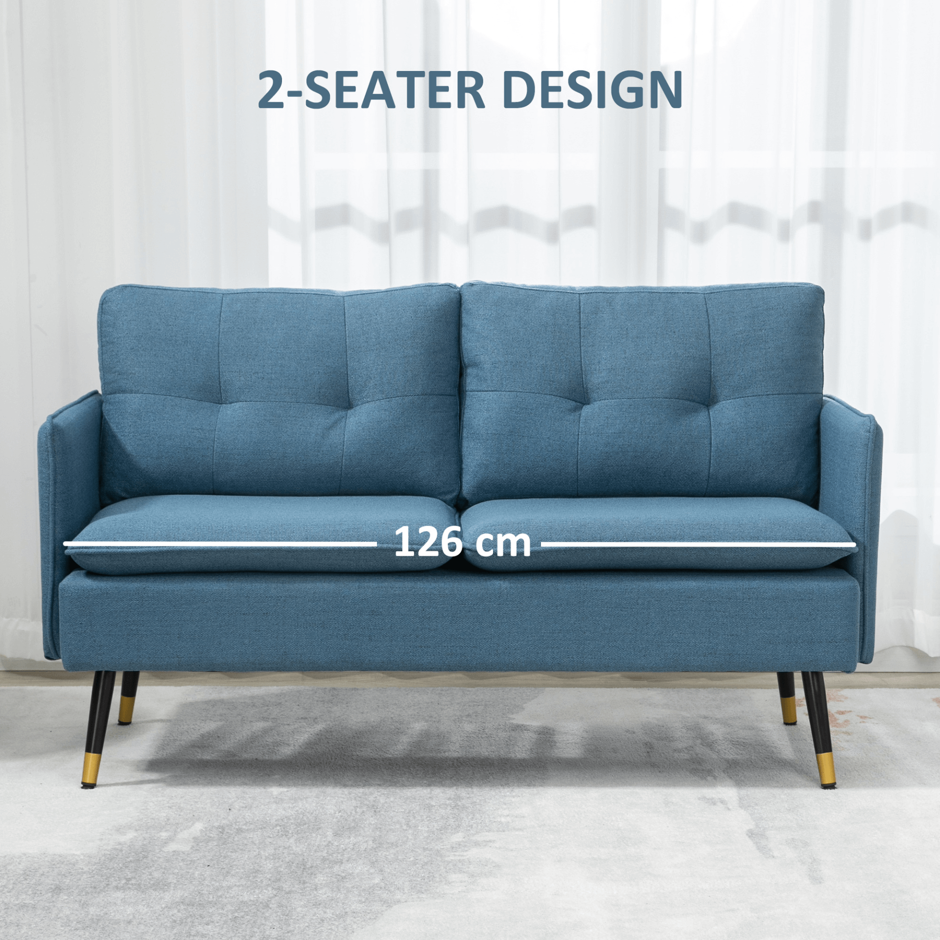 Elegant Button Tufted 2 Seater Sofa - Dark Blue, Elevate your living room's decor with our compact, dark blue 2 seater sofa. Perfect for small spaces and cozy seating experiences.