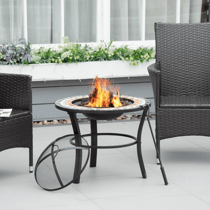 Outsunny 60cm Mosaic Outdoor Fire Pit Table, Elevate your garden gatherings with the stylish Outsunny fire pit table, featuring a mosaic design, spark screen, and fire poker.