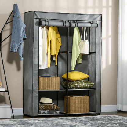 HOMCOM Portable Fabric Wardrobe - Light Grey Foldable Closet, Maximize storage with this foldable wardrobe featuring shelves and hanging rails. Ideal for organizing clothes and accessories anywhere.