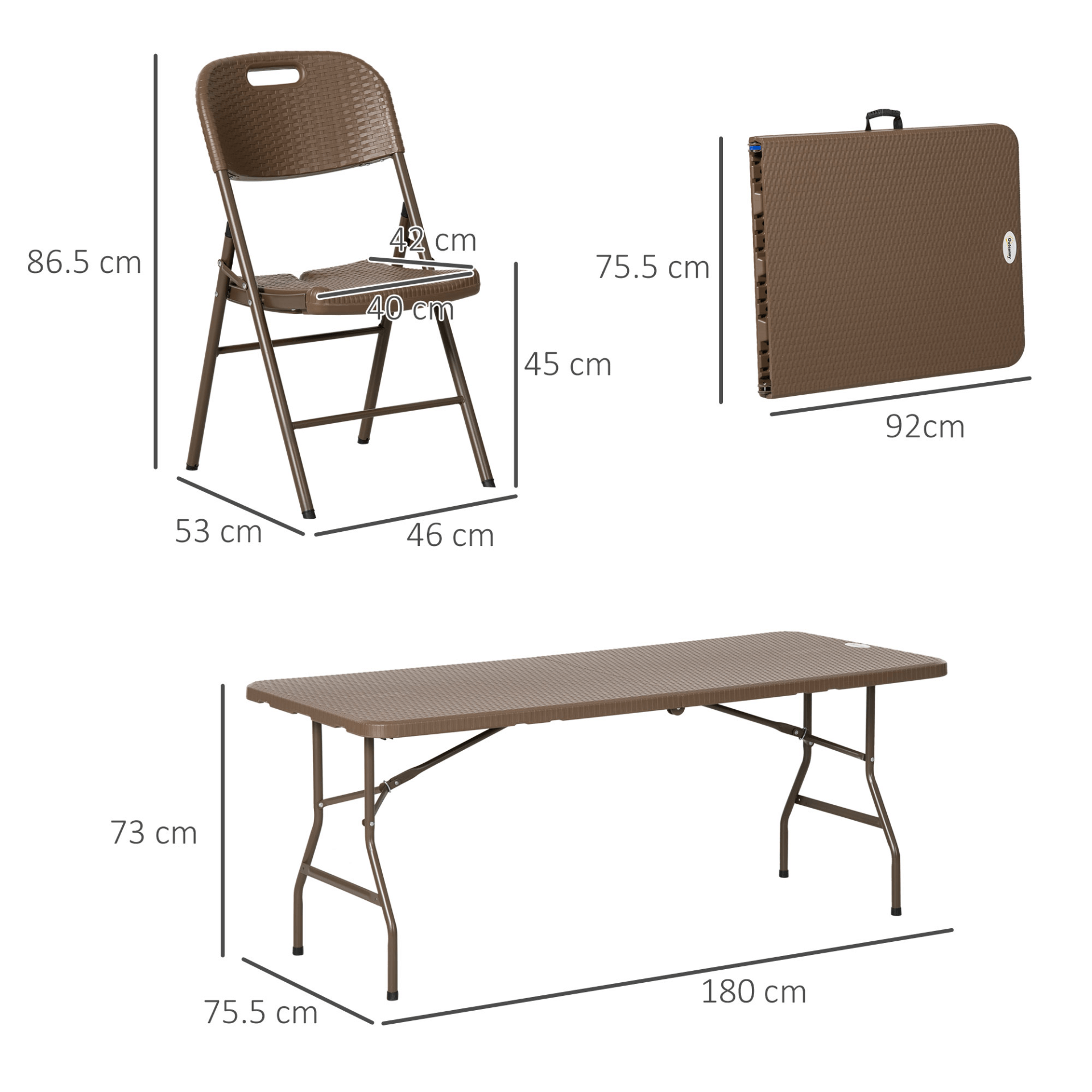 Patio 7 PCs Resin Rattan Dining Set - Dark Brown, Enhance your outdoor space with the Outsunny Patio 7 PCs Resin Rattan Dining Set, featuring foldable chairs and a durable dining table.