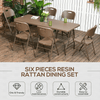 Patio 7 PCs Resin Rattan Dining Set - Dark Brown, Enhance your outdoor space with the Outsunny Patio 7 PCs Resin Rattan Dining Set, featuring foldable chairs and a durable dining table.