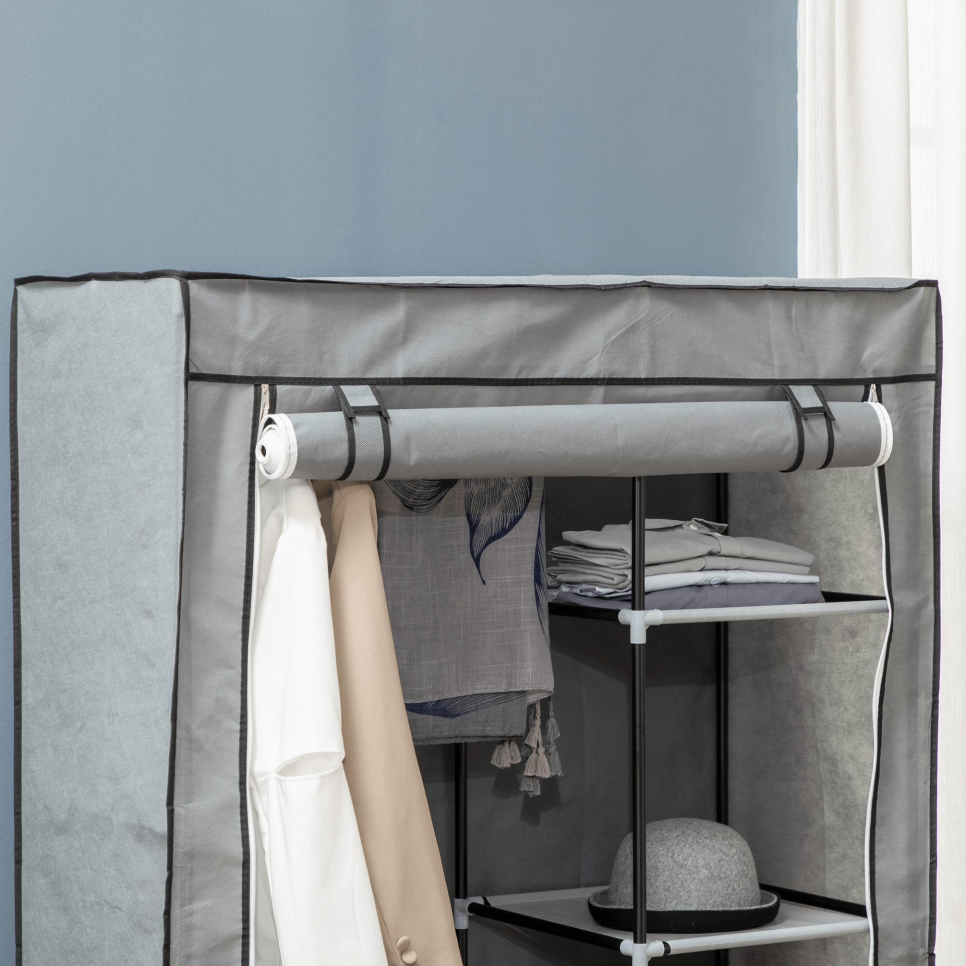 HOMCOM Light Grey Portable Fabric Wardrobe - 6 Shelves, Organize your space stylishly with the HOMCOM Portable Fabric Wardrobe featuring 6 shelves and hanging rail for versatile storage solutions.