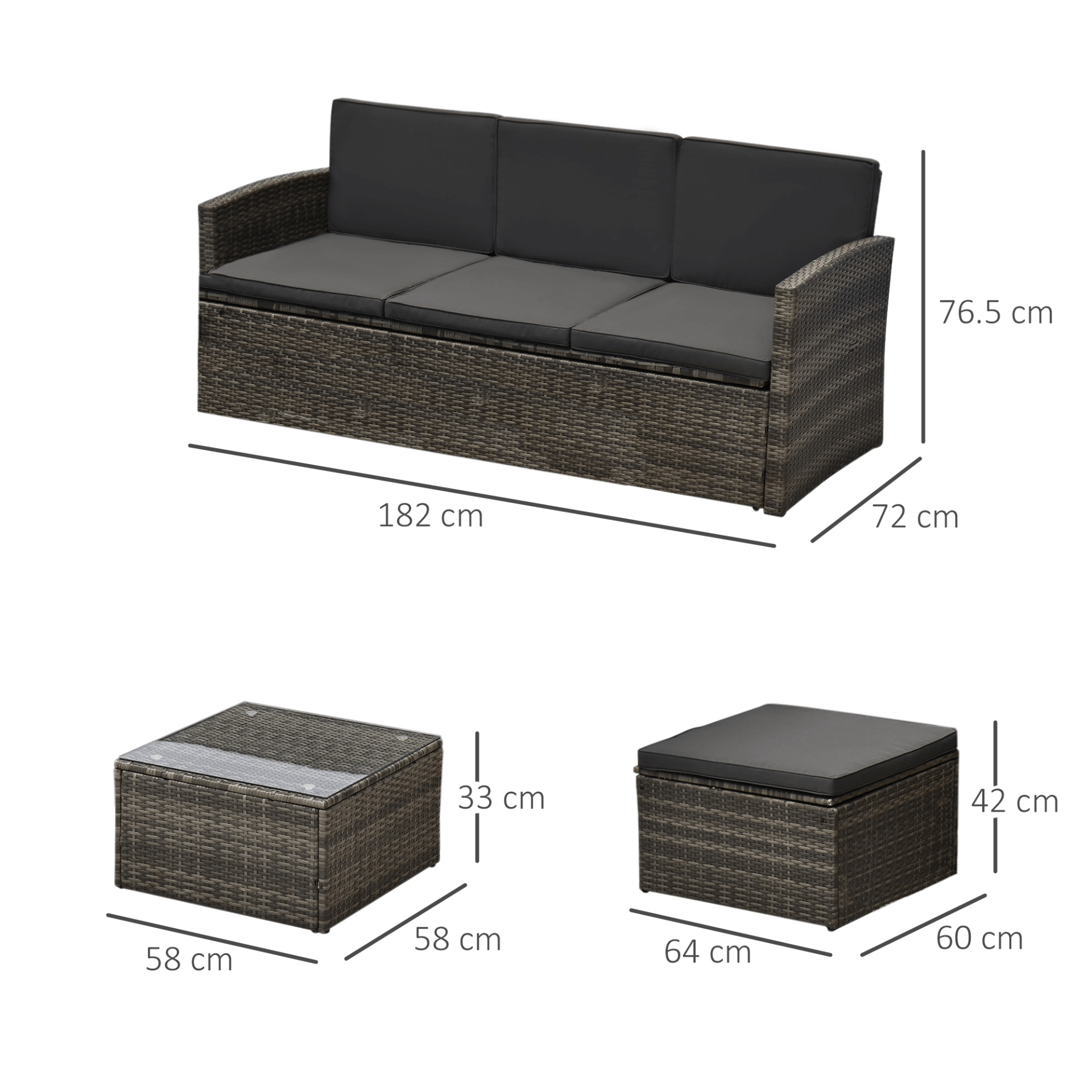 Rattan Garden Sofa Set - 4 Seater & Coffee Table, Upgrade your patio with a stylish rattan garden corner sofa set. Perfect for outdoor comfort and durability. Includes coffee table and footstool.