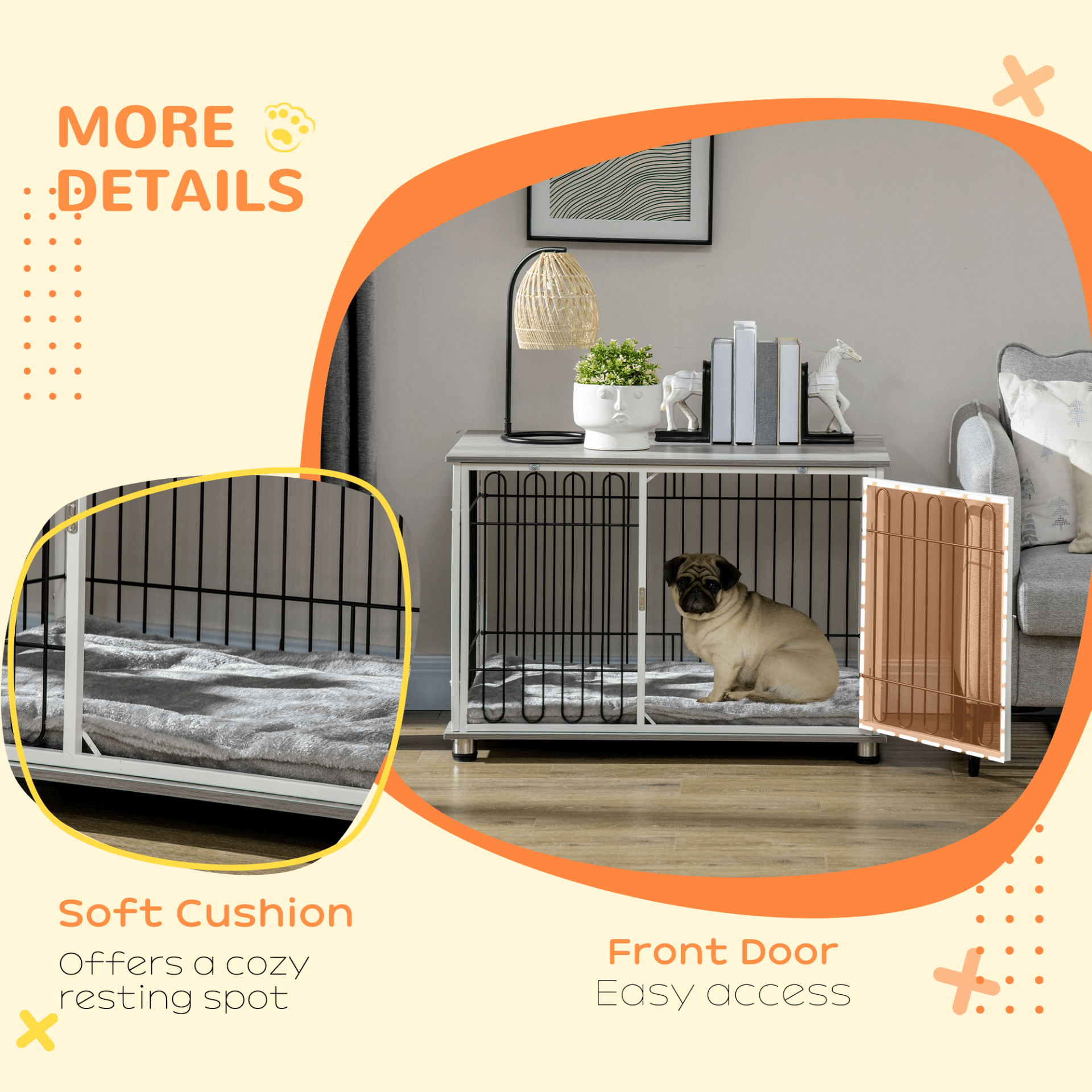 Dog Crate Furniture - Stylish Indoor Kennel & End Table, Discover the PawHut Dog Crate Furniture: a multi-functional dog kennel that doubles as an elegant side table with a washable cushion & lockable door.