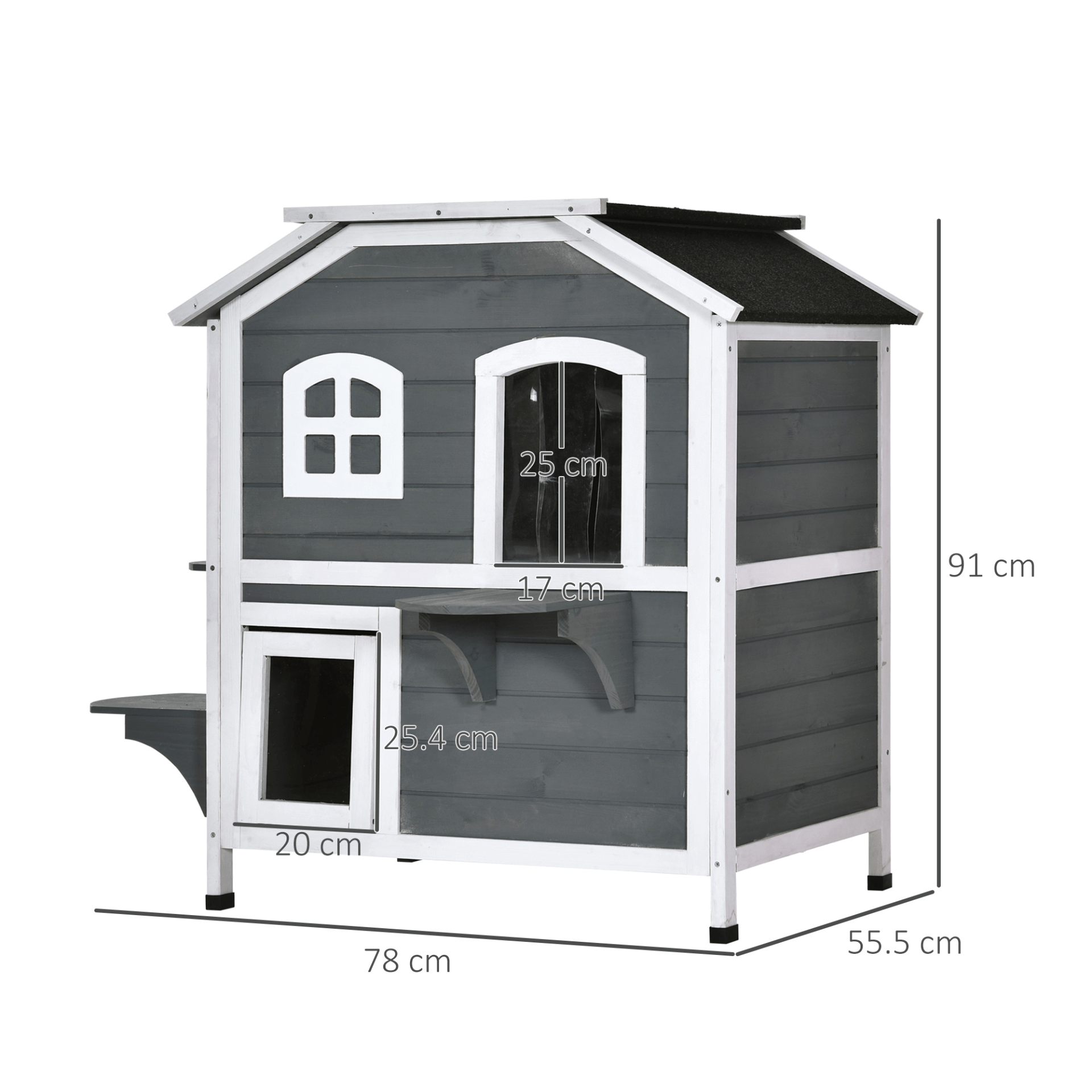 PawHut Wooden Cat House Villa - 2-Floor Outdoor Shelter, Give your cat a stylish home with PawHut's 2-floor wooden villa, perfect for indoor or outdoor relaxation and play.