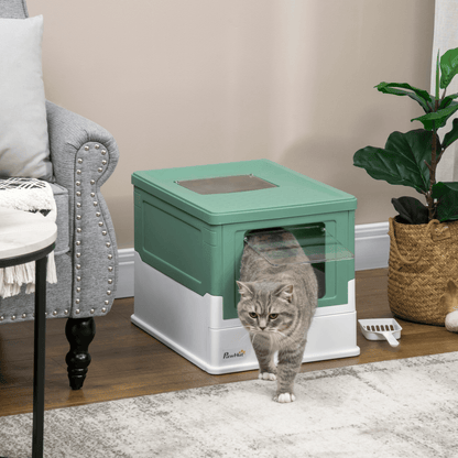 PawHut Hooded Cat Litter Box - Green, Enclosed & Portable, Ensure your cat's comfort with PawHut's hooded litter box, designed for privacy and effective odor control. Perfect for any pet owner.