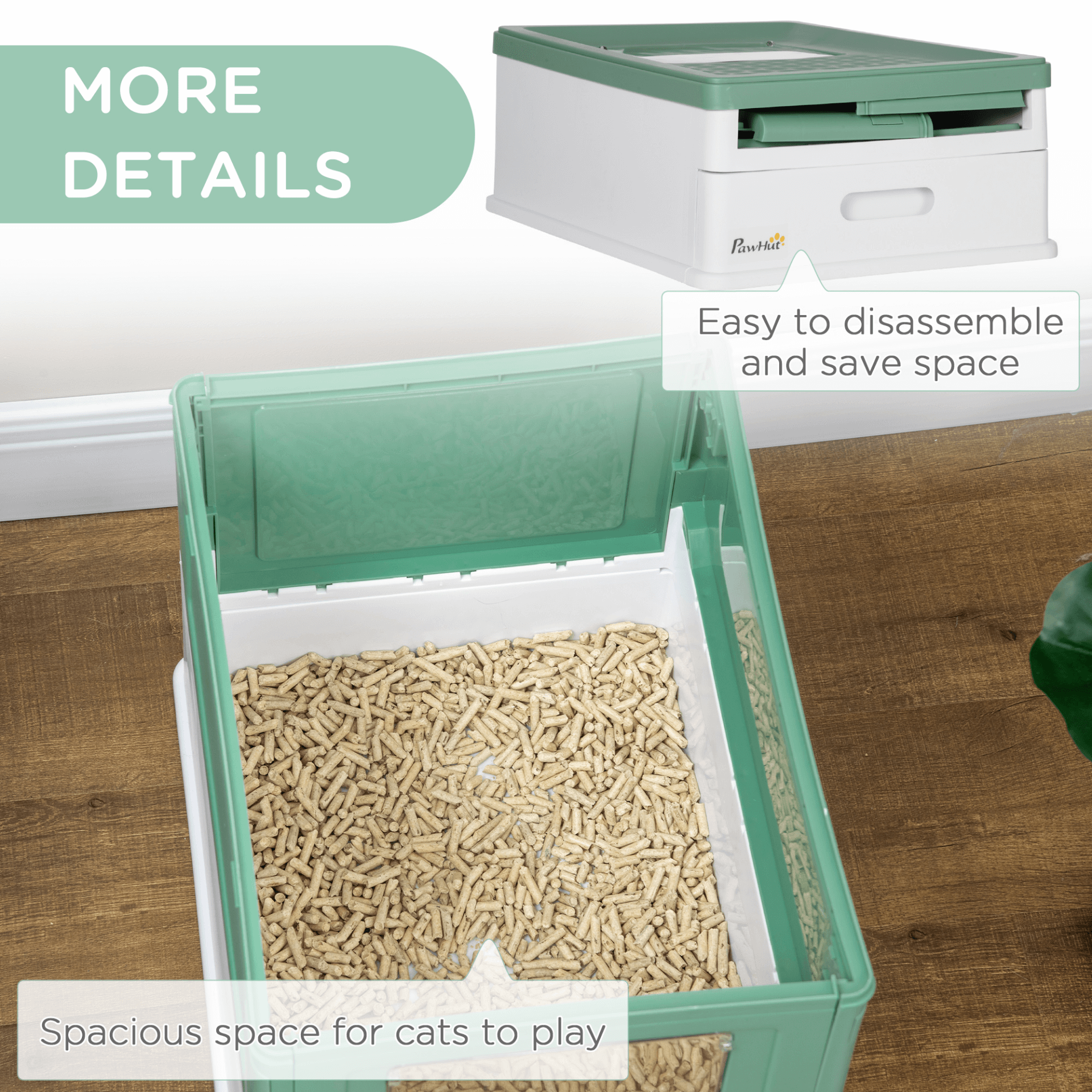 PawHut Hooded Cat Litter Box - Green, Enclosed & Portable, Ensure your cat's comfort with PawHut's hooded litter box, designed for privacy and effective odor control. Perfect for any pet owner.